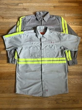 Red Kap Work Shirts Men's (L) 2 Button Up Reflective Work Wear Cotton Tops