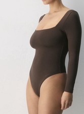Babaton Brown Long Sleeve Women's Bodysuit One Piece Size S Solid Opaque