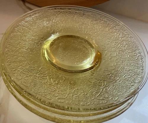 Hazel Atlas Florentine Poppy Yellow Depression Glass 5” Plates Vintage Set Of 5