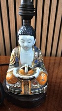 Vintage Japanese Buddhist  Pottery Lamp Gold Embossed needs rewire. 