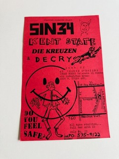 Sin 34 Kent State Die Kreuzen Decry Flyer Original LA Punk Rare Bags Germs Flag