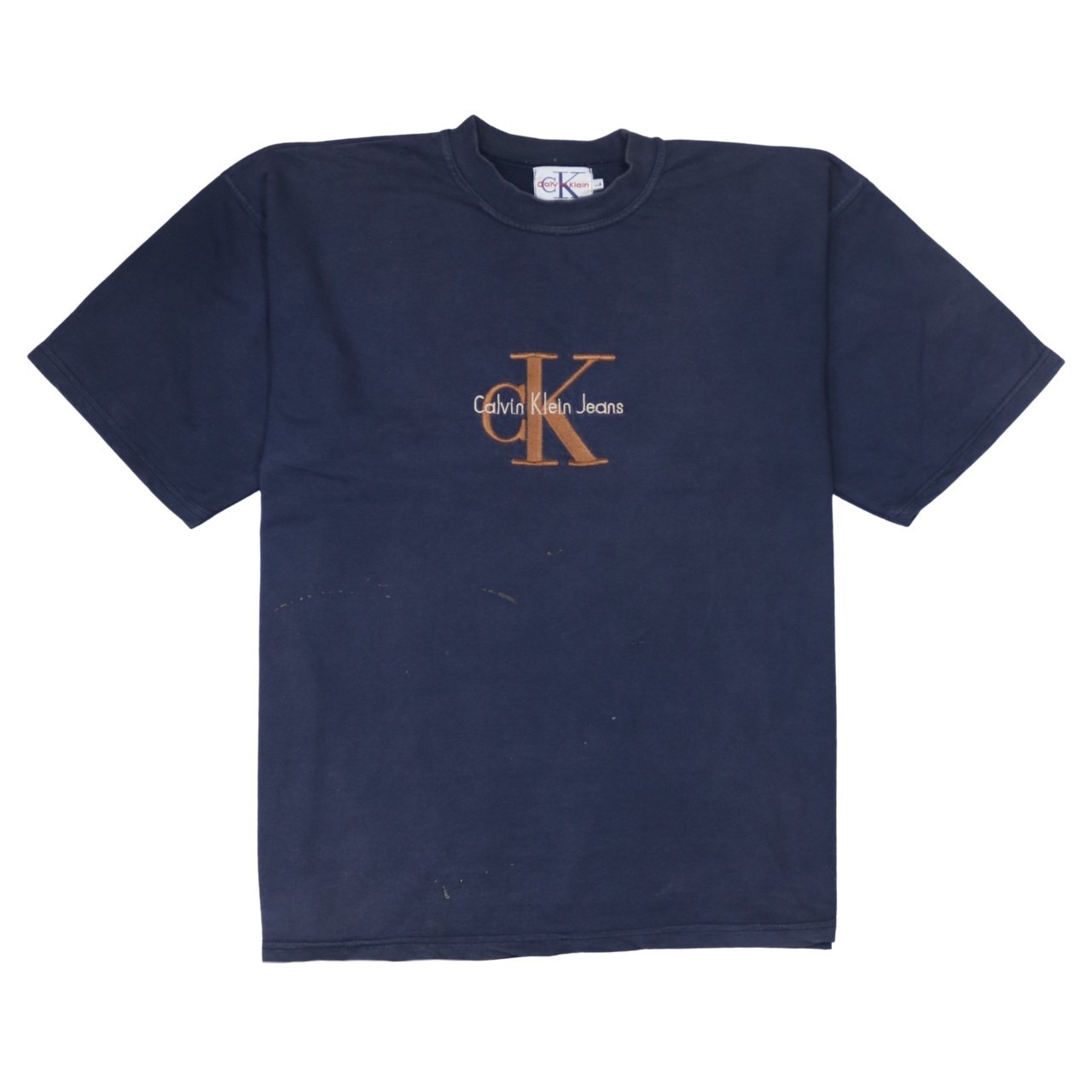 Calvin Klein Mens T Shirt Navy Blue Embroidered CK Jeans Logo Relaxed Fit L