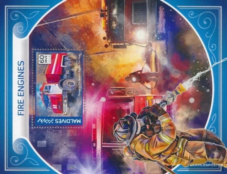 Briefmarken Malediven 2018 Mi Block 1154 (kompl. Ausgabe) postfrisch Feuerwehrau - Bild 1 von 1