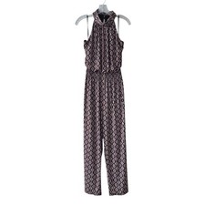 Enfocus Studio Jumpsuit Women Size 14 Black Pink Geometric Boho Wide Leg Travel