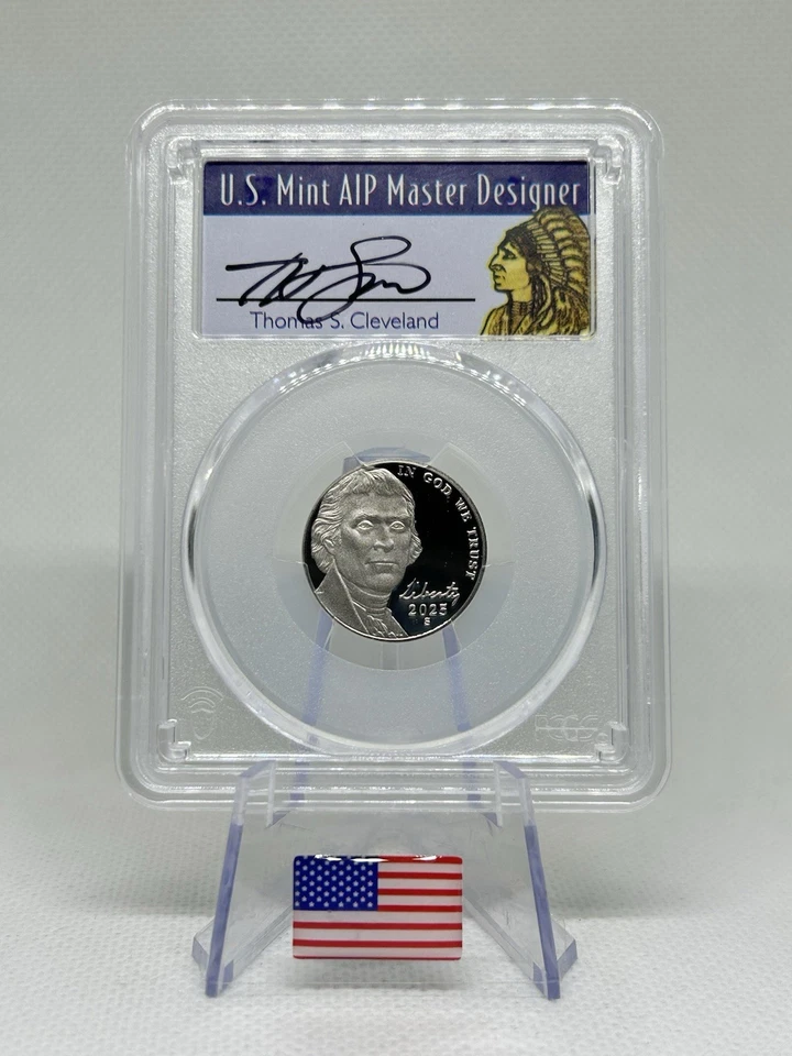 2025-S Jefferson 5c PCGSPR70DCAM AIP Thomas S Cleveland 🇺🇸💯✨ - Imagem 2 de 3