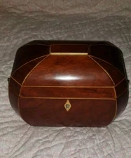 Vintage Bombay Wood Inlaid Jewelry Casket Box fleur de lis handles 2 Keys 2001