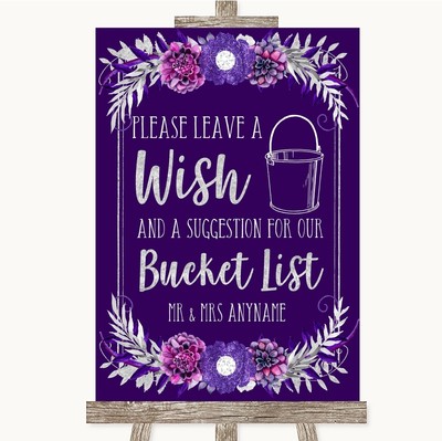 Lila & Silber Bucket List personalisiertes Hochzeitsschild