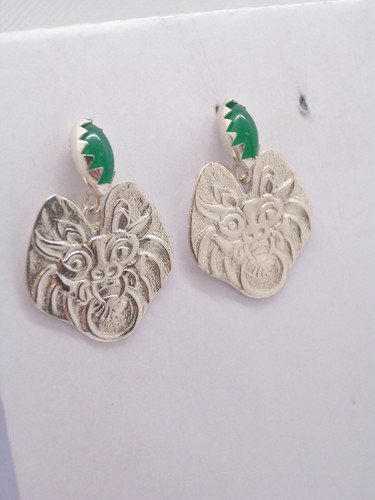 Orecchini pendenti in ARGENTO 925 con Pietra verde - imitazione smeraldo - giada - Foto 2 di 4