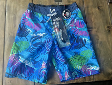 Gerry Board Shorts Swim Trunks M- 10/12 Boys Blue Sharks  Swim Googles UPF 50 