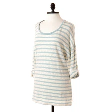 Sonoma Blue & White Striped Slub Knit Cotton Shirt Top Long Sleeve Womens Large