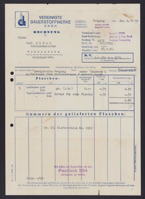 Leipzig, invoice 1930, United Oxygen Works GmbH