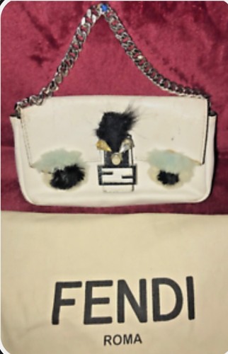 Authentische Fendi Micro Monster weiße Lederbaguette gebraucht - Bild 5 von 18