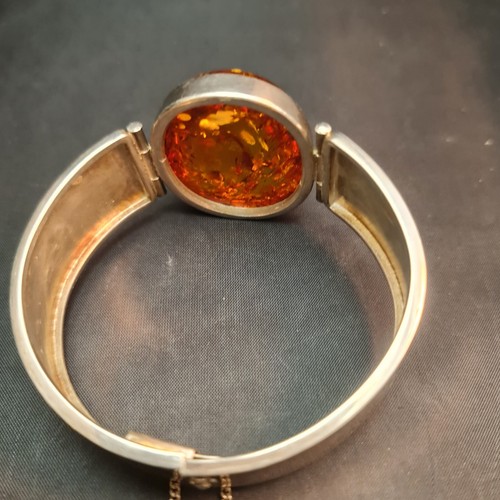 Sterling Silver 925 Bangle Large Baltic Amber Elegant Antique Bracelet Jewellery - Picture 11 of 13