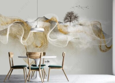 3D Elegant Line Mountain Ink Self-adhesive Removeable Wallpaper Wall Mural