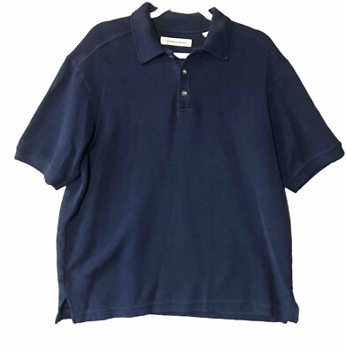 Tommy Bahama Polo Shirt Mens XL Blue Silk/Cotton Short Sleeve Ribbed
