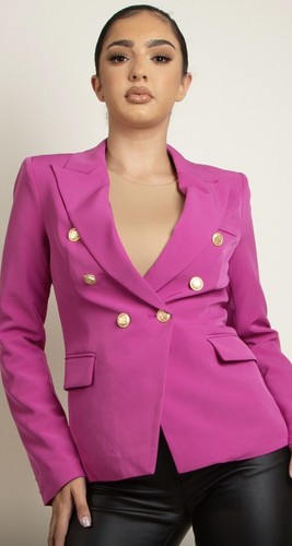 New Season Attentif Paris Double Breasted Blazer in Fuschia | eBay