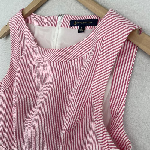 BROOKS BROTHERS Dress 6 S Striped Seersucker Sheath Sleeveless Tankdress Pink - Picture 6 of 11