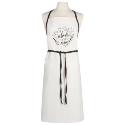 NOW DESIGNS DANICA APRON BAKERS FLOURSACK HOMEMADE HAPPINESS WHITE/BLK 27''X36''
