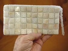 EL5-A white Mother of Pearl Shell satin clutch purse Wristlet evening Handbag