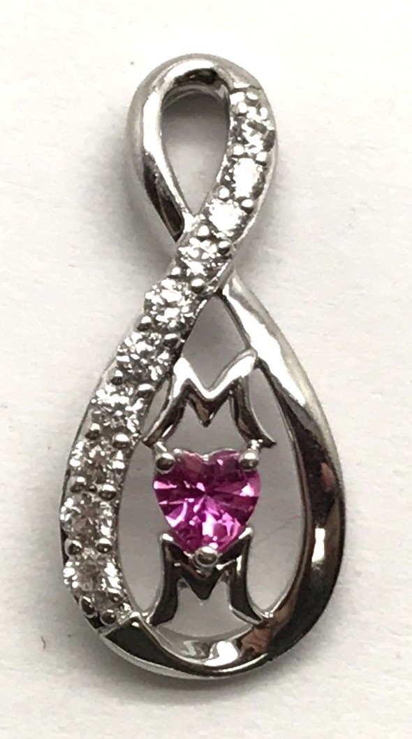 Sterling Silver Heart Pink Sapphire - CZ Pave Mom Infinity Love Elegant Pendant