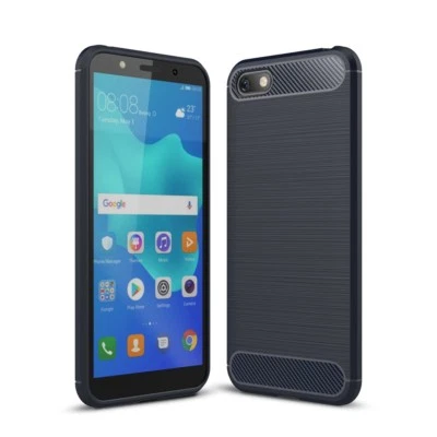 Huawei Y5 (2018) TPU Case Carbon Fiber Optik Brushed Muster Schutz Hülle Blau - Bild 1 von 4