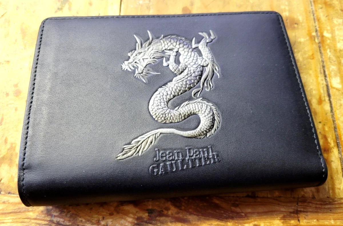 Jean Paul Gaultier RARE Gray Dragon Black Leather Ladies Wallet with Coin Purse