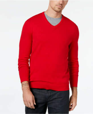 Alfani Men's Slim Fit Solid V-Neck Pullover Sweater