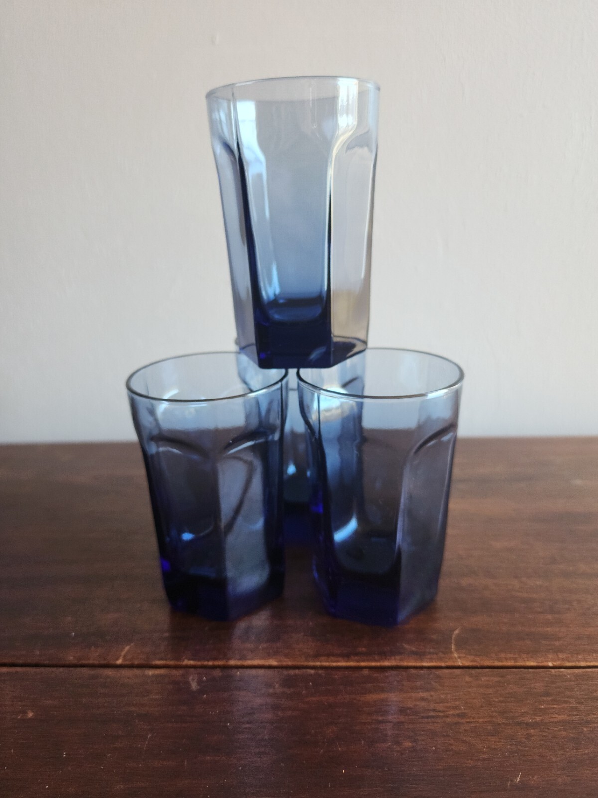 Set of 4 Vintage  Anchor Hocking Courtney Dark Blue Juice Glasses 6 oz