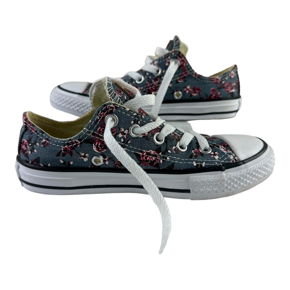 CONVERSE Blue White Floral Roses Low top All Star Chuck Taylor Youth Size  Us 13