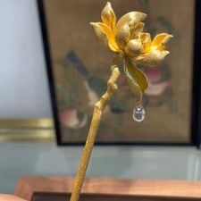 Lotus Hairpin Crystal Drop Chinese Style Gold Hair Stick Hanfu Qipao Accessory