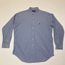 Polo Ralph Lauren Mens Shirt Size Large 16 34/35 Blue Plaid Button Up Pony