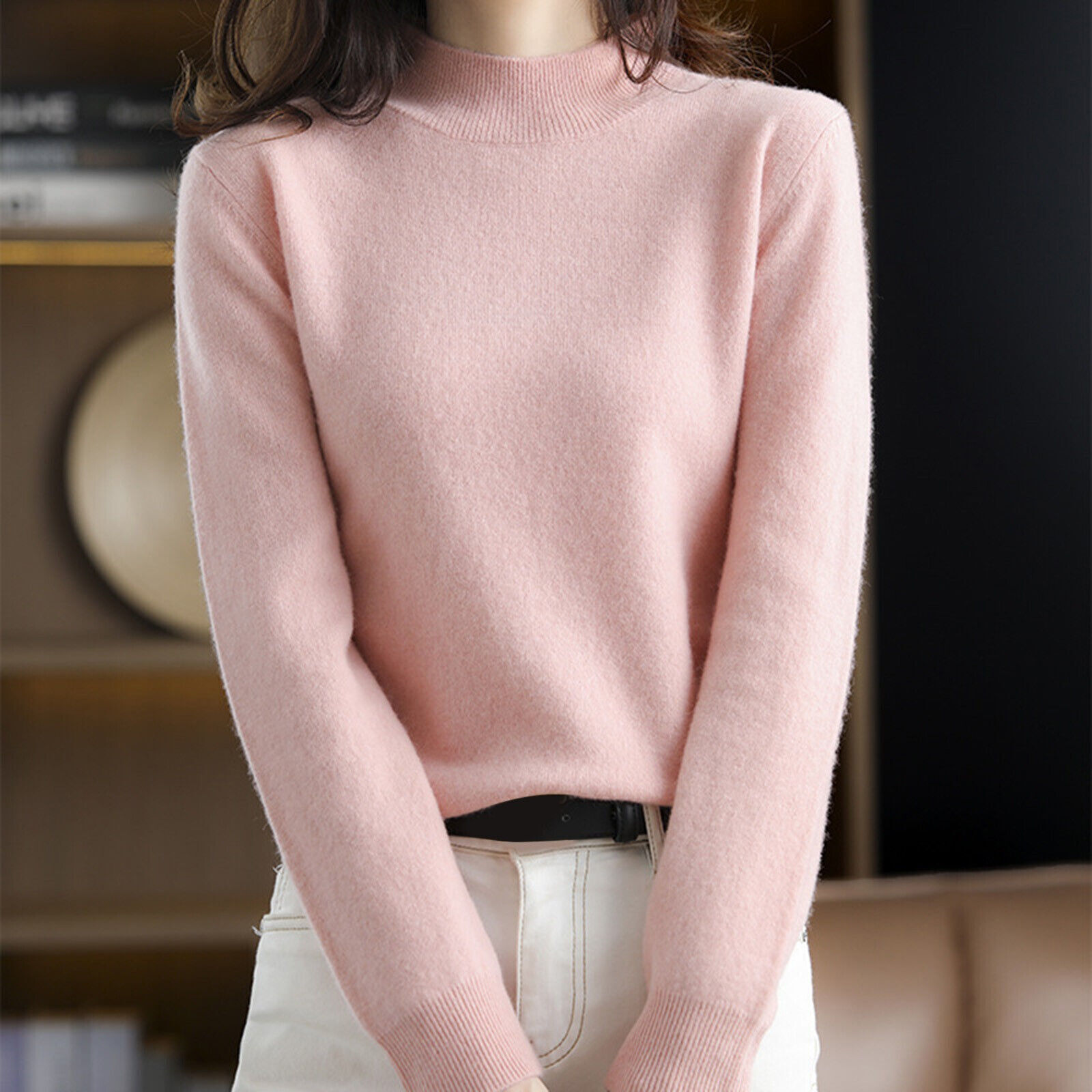 Women Winter Warm Sweater Casual Mock Neck Pullover Fashion Knitted Tops Jumper
