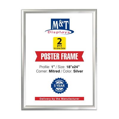 Snap Poster Frame 1'' Aluminum Front Loading Wall Mounting 18x24'' Silver (Lot 2)
