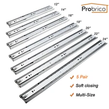 Probrico 5Pair Soft Close Full Extension Drawer Slides Ball Bearing Side Mount