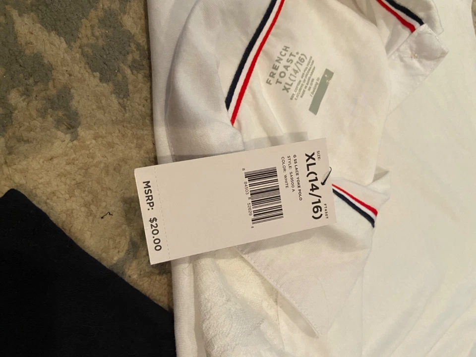 Новый с Ярлыками два французских тоста рубашки-поло темно-синий и белый XL 14 / 16 школьная форма  - Изображение 4 из 4