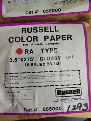 Russel Color Photo Paper Roll Glossy F RA Type 3.5 Inch x 275 Feet CAT #655000 C