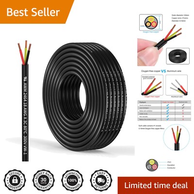 Durable 50FT Low Voltage 18 AWG Copper Wire - Ideal for LED & Residential Wiring
