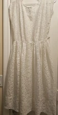 Vintage 50s  Nelly Don White Floral Lace Dress XS S