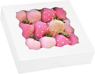 24Pcs Bakery Boxes, 10X10X2.5 Inches Auto-Popup Pie Boxes, Cookie Boxes Strawber