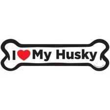 I Love My Husky Dog Bone Car Magnet - 2x7 Dog Bone Auto Truck Decal Magnet