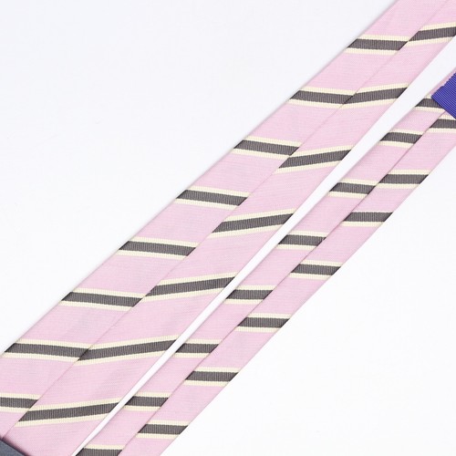 John G Hardy Mens Linen Silk Necktie Pink Gray White Repp Stripe Weave Woven Tie - Picture 6 of 8