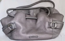 Cole Haan Village Large Shoulder Bag Purse Pewter Gunmetal Pebbled Leather VG 