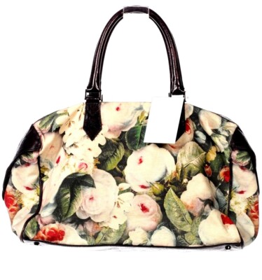 REISE SPORT TASCHE WEEKENDER XL BAG Marc Cain Blumen Rosen Leder Reisetasche