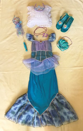 Adorable Disney Store Little Mermaid Costume w/Shoes, Tiara, Wand & Purse Sz 7/8 - Picture 2 of 6