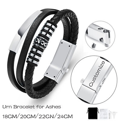 Neu Urnen-Kreuz-Armband Für Asche Echtes Leder Gedenk-Asche Schmuck Urnenarmband
