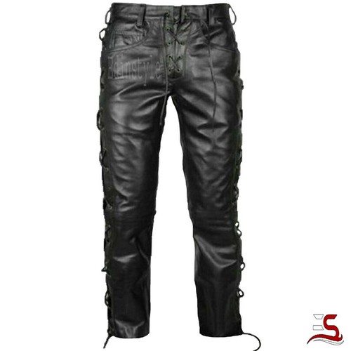 Men's Leather Pant Lace Up Pants 