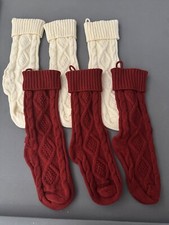 Christmas knitted stockings set of 6 red and cream