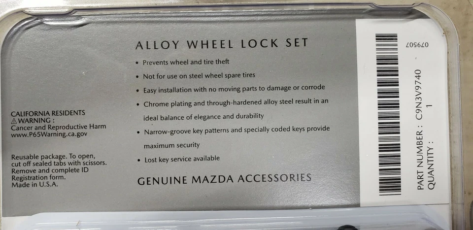 Mazda Chrome Wheel Locks (locking lugnuts) C9N3V9740A fits all Mazda. - Image 2 of 2