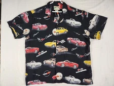 Paradise Found Corvette Vintage Mens Button Front Aloha Shirt Rayon 2XL XXL Cars