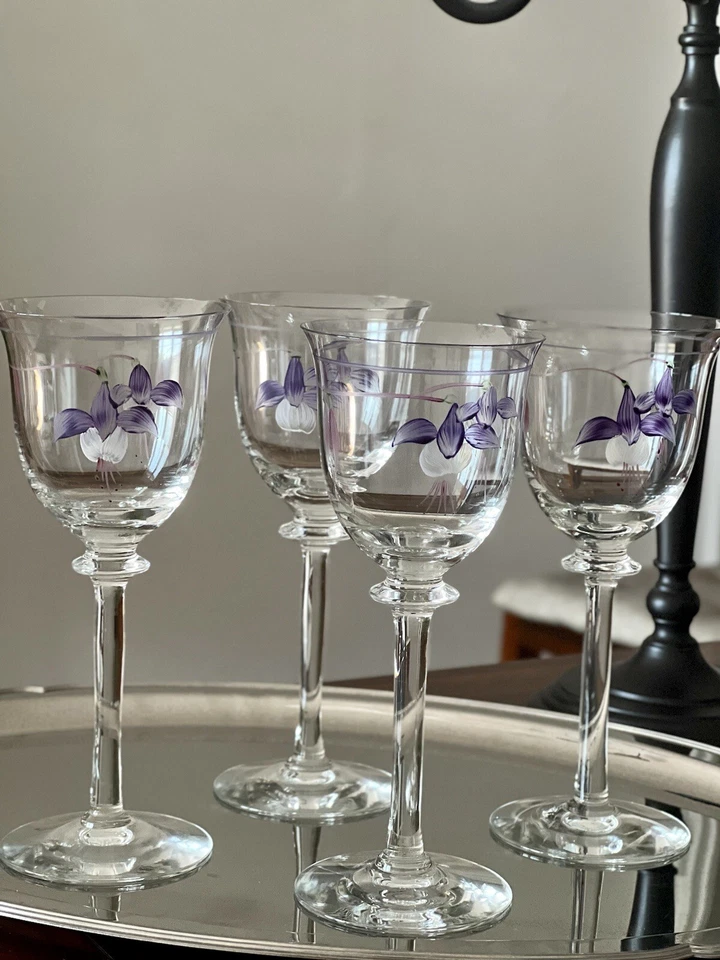 4 Böhmische Weingläser Bohemia Weinglas Bleikristall Handmalerei Signiert H21,5 - Bild 2 von 4